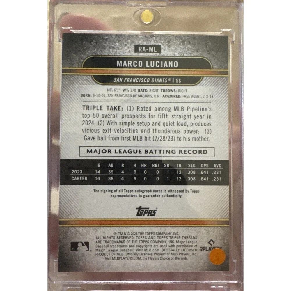 2024 Topps Triple Threads #RA-ML Marco Luciano Rookie Auto #’d 03/50 Giants